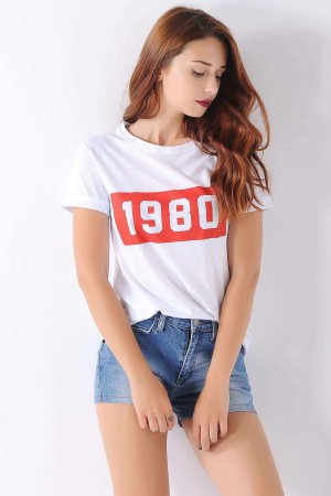 1980 Baskılı Beyaz Tişört